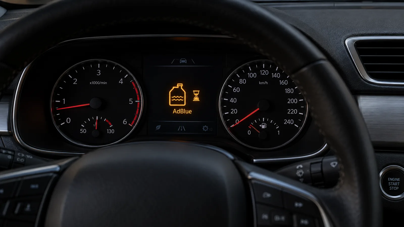 AdBlue uyarısı ve geri sayımı gösterge paneli