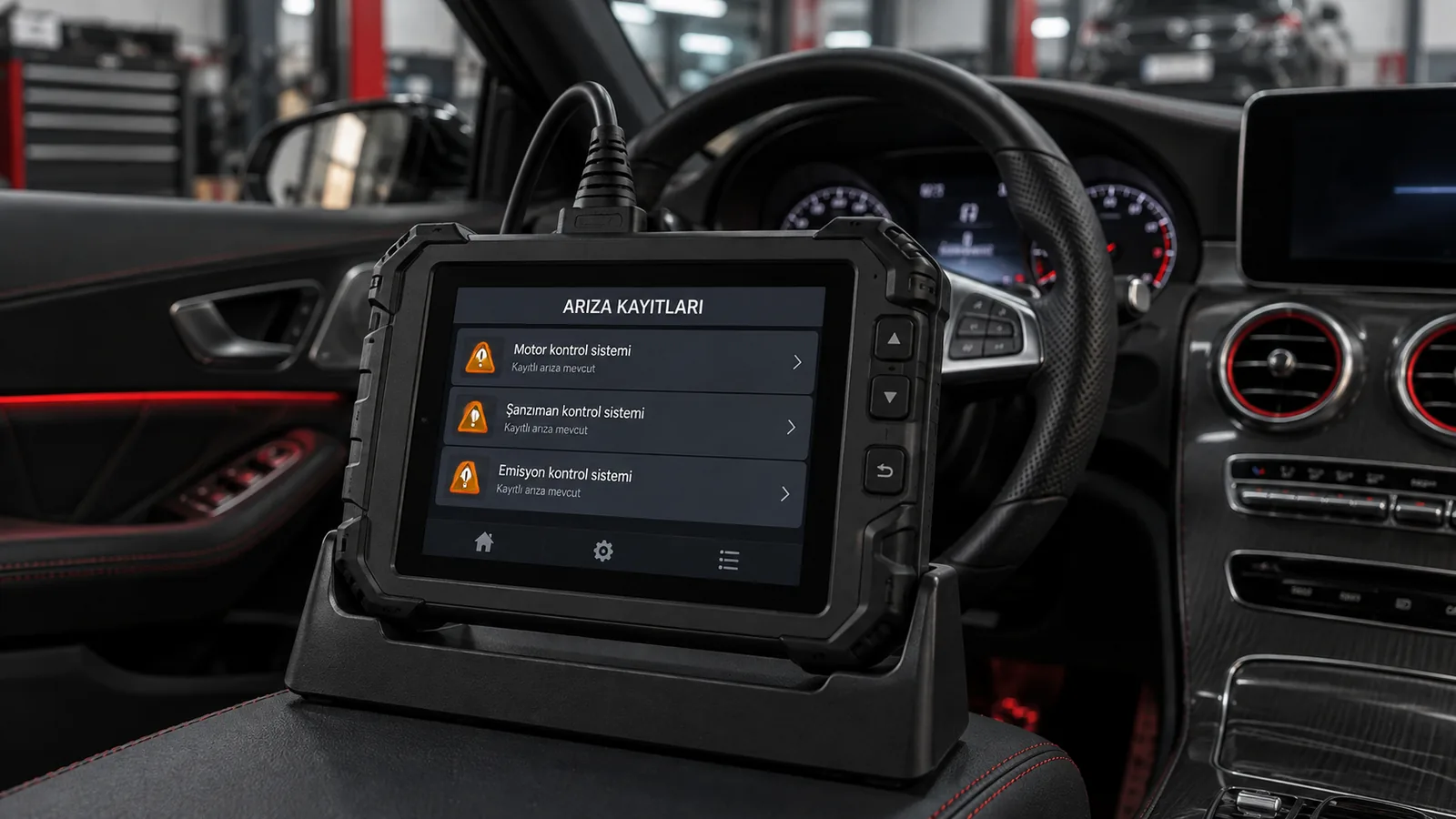 Arıza kayıtlarını gösteren OBD teşhis cihazı